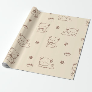 Cute Beige Cat Pattern (1) Wrapping Paper