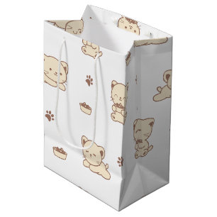 Cute Beige Cat Pattern (2) Medium Gift Bag