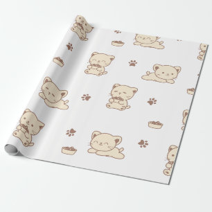 Cute Beige Cat Pattern (2) Wrapping Paper