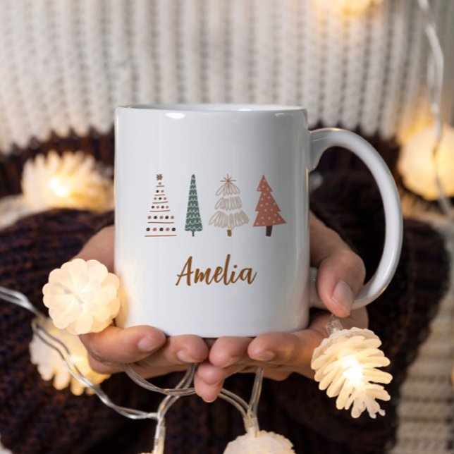 Cute Beige Christmas Tree Custom Name Mug (Creator Uploaded)