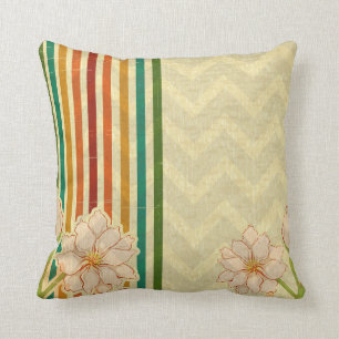 Cute Beige Flowers And Colourful Stripes Cushion