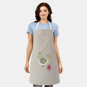 Cute Beige Gingham Chicken Apron 