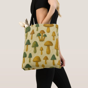 Cute Beige, Golden, and Green Mushrooms  Tote Bag