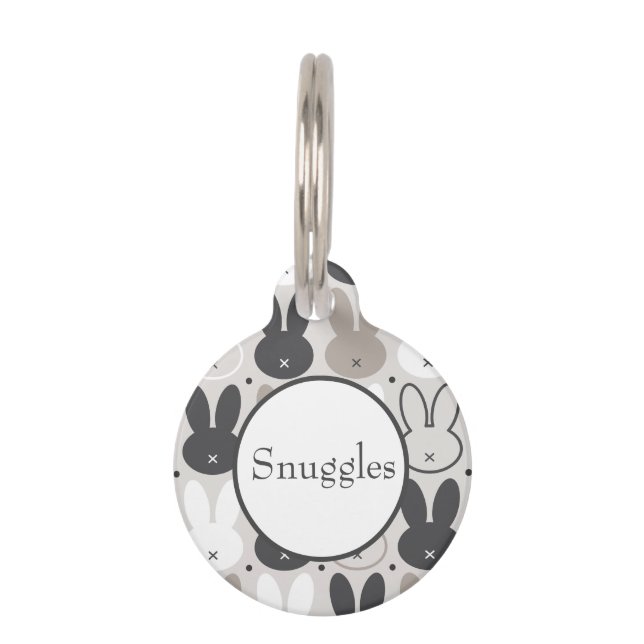 Cute Beige Grey Rabbit Pattern Pet Tag (Front)