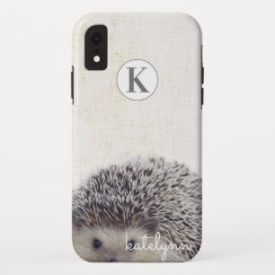 Cute Beige Peek-a-Boo Baby Hedgehog Monogram iPhone XR Case
