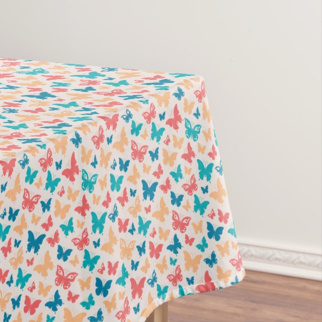 Cute beige pink turquoise contemporary butterfly tablecloth (In Situ)