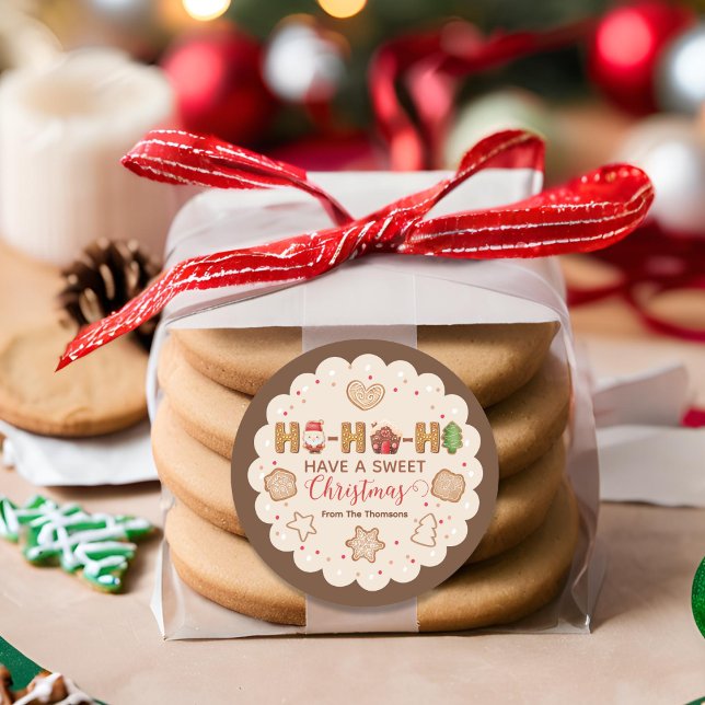 Cute Beige Red Gingerbread Cookies Christmas  Classic Round Sticker (Creator Uploaded)