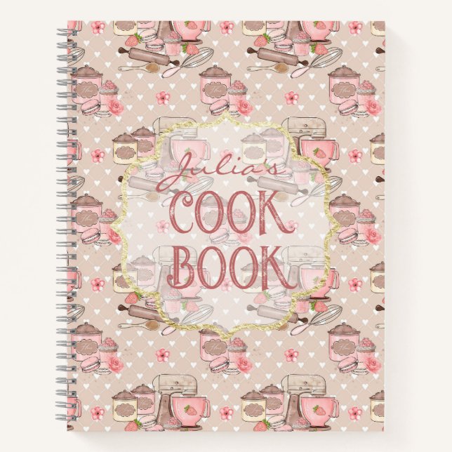 Cute Beige Retro Cook Book Personalised (Front)