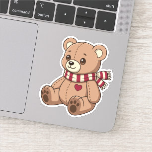 Cute Beige Teddy Bear with Striped Scarf