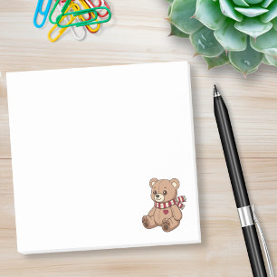 Cute Beige Teddy Bear with Striped Scarf Post-it Notes