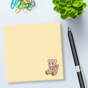 Cute Beige Teddy Bear with Striped Scarf Yellow Post-it Notes