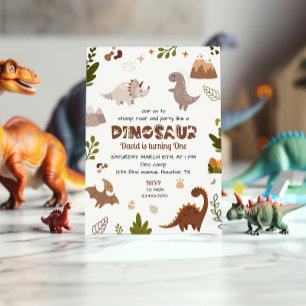 Cute Beige Watercolor Dinosaur Birthday Invitation