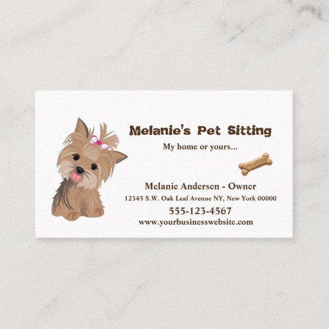 Cute beige Yorkie Dog Pet Sitting Grooming Service Business Card (Front)