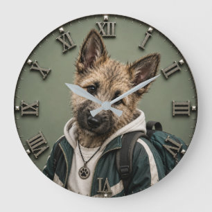 Cute Belgian Laekenois Puppy Large Clock
