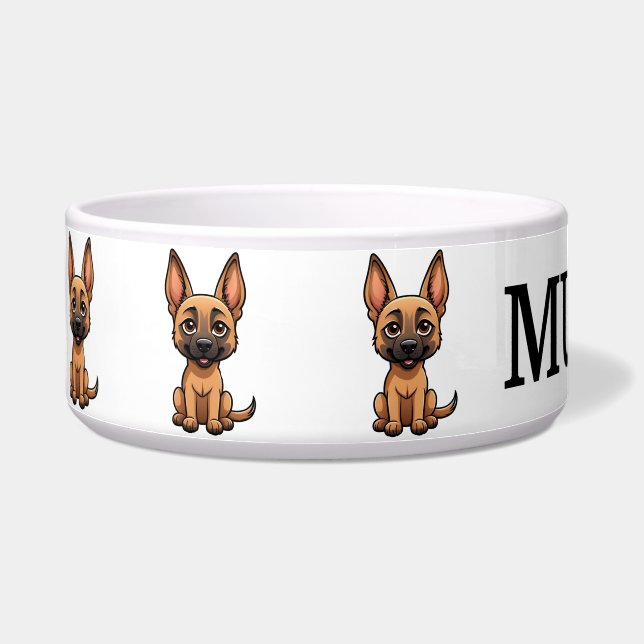 Cute Belgian Malinois Personalise Bowl (Left)