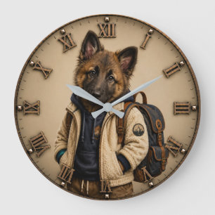 Cute Belgian Tervuren Puppy Large Clock