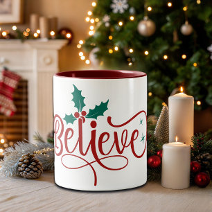 Cute 'Believe' Christmas Two-Tone Coffee Mug