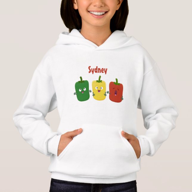 Cute bell pepper capsicum trio singing cartoon (Front)
