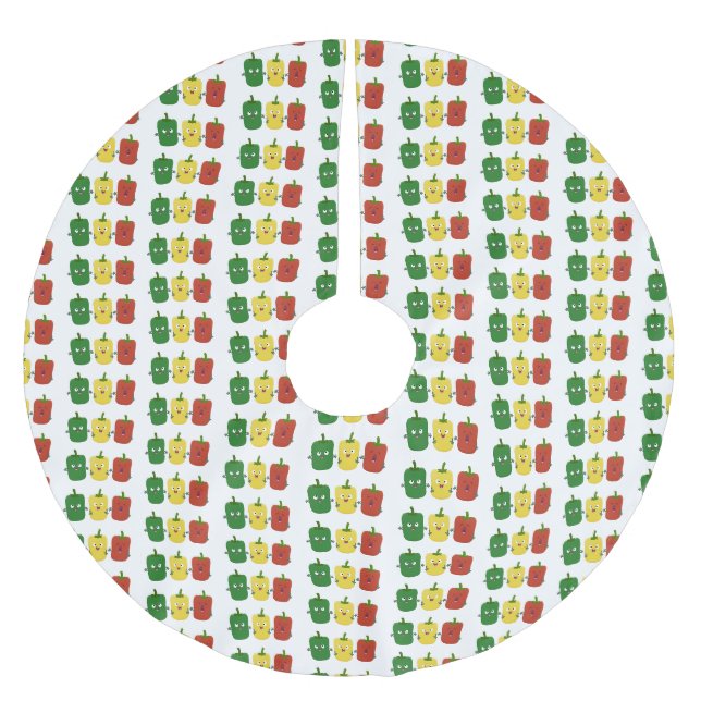 Cute bell pepper capsicum trio singing cartoon brushed polyester tree skirt (Front)
