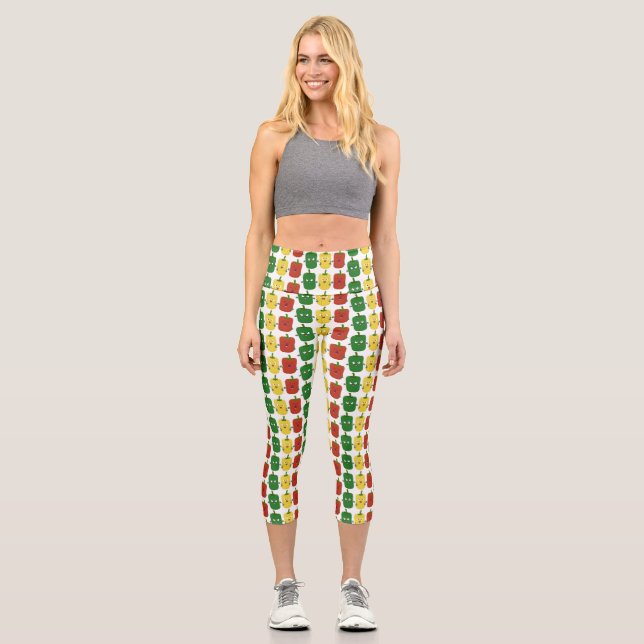 Cute bell pepper capsicum trio singing cartoon capri leggings (Front)