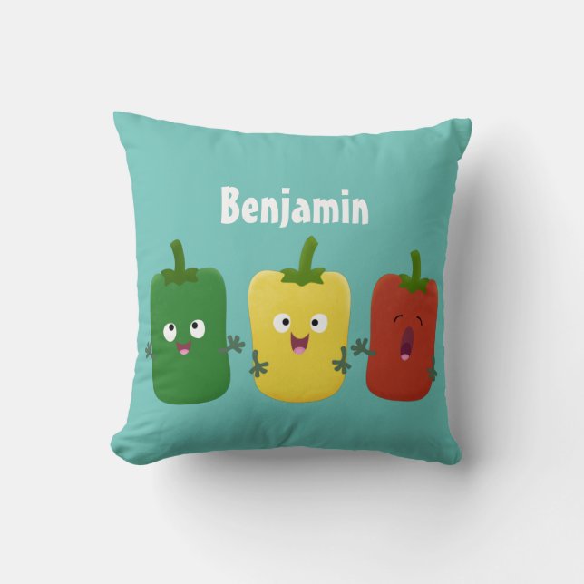 Cute bell pepper capsicum trio singing cartoon cushion (Front)