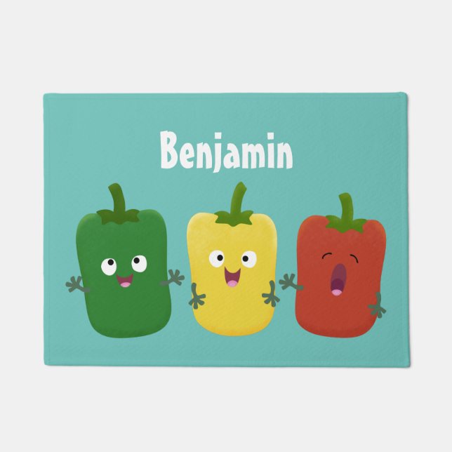 Cute bell pepper capsicum trio singing cartoon doormat (Front)