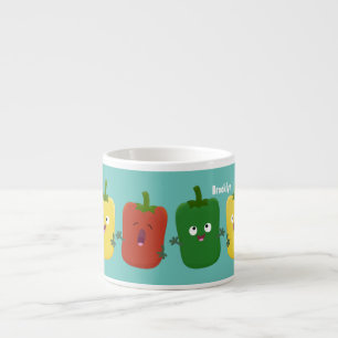 Cute bell pepper capsicum trio singing cartoon espresso cup