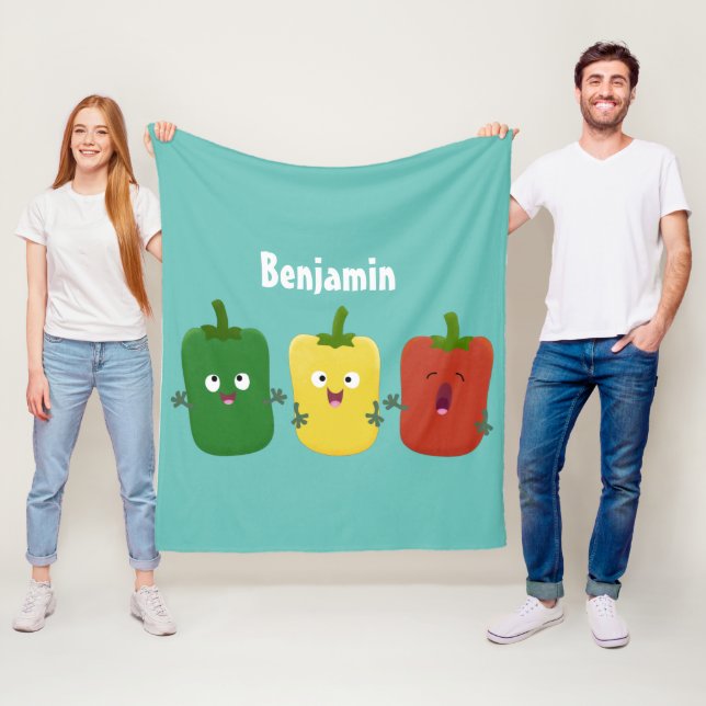 Cute bell pepper capsicum trio singing cartoon  fleece blanket (In Situ)