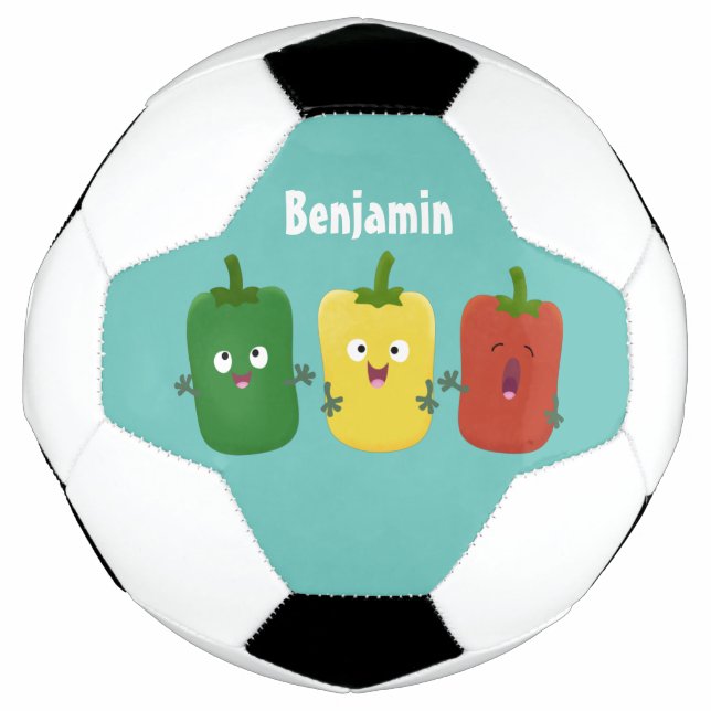 Cute bell pepper capsicum trio singing cartoon football (Front)