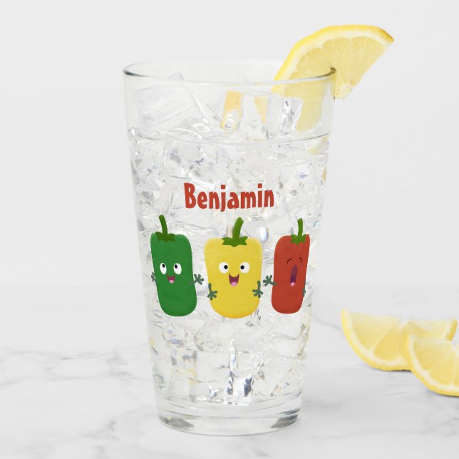 Cute bell pepper capsicum trio singing cartoon  glass (Back Ice)