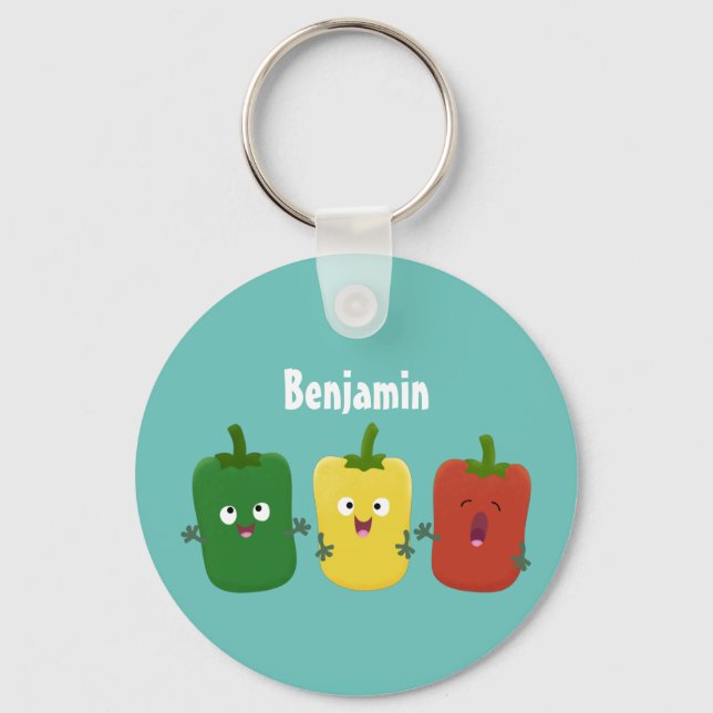 Cute bell pepper capsicum trio singing cartoon  key ring (Front)