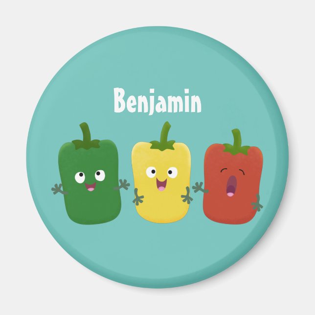 Cute bell pepper capsicum trio singing cartoon magnet (Front)
