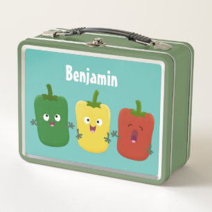 Cute bell pepper capsicum trio singing cartoon  metal lunch box