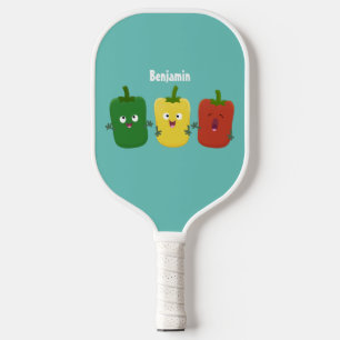 Cute bell pepper capsicum trio singing cartoon pickleball paddle