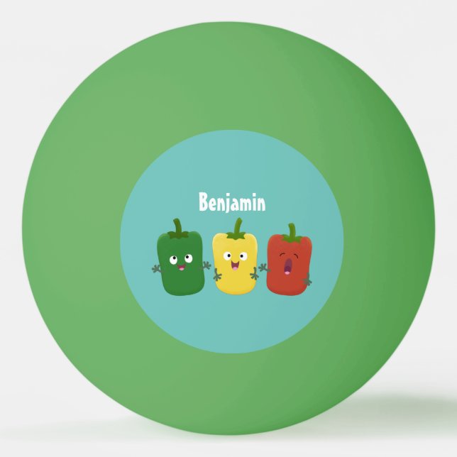 Cute bell pepper capsicum trio singing cartoon ping pong ball (Front)