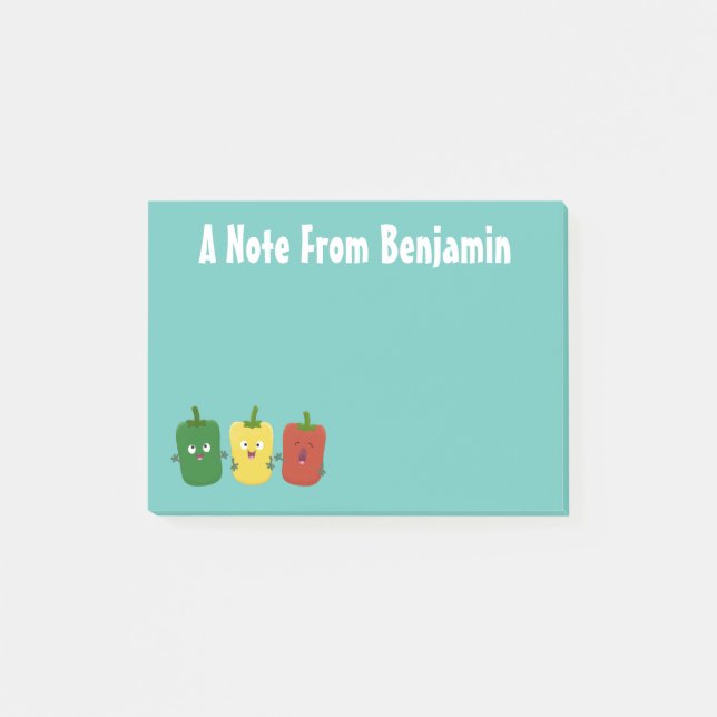 Cute bell pepper capsicum trio singing cartoon post-it notes (Front)