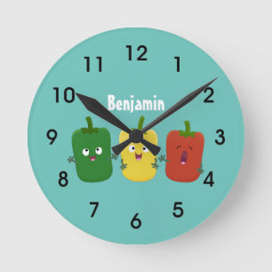 Cute bell pepper capsicum trio singing cartoon round clock