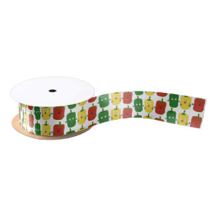 Cute bell pepper capsicum trio singing cartoon satin ribbon