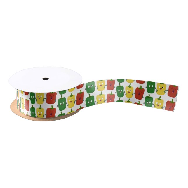 Cute bell pepper capsicum trio singing cartoon satin ribbon (Spool)