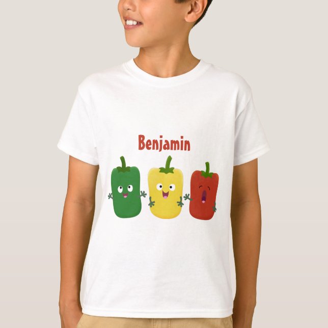 Cute bell pepper capsicum trio singing cartoon T-Shirt (Front)