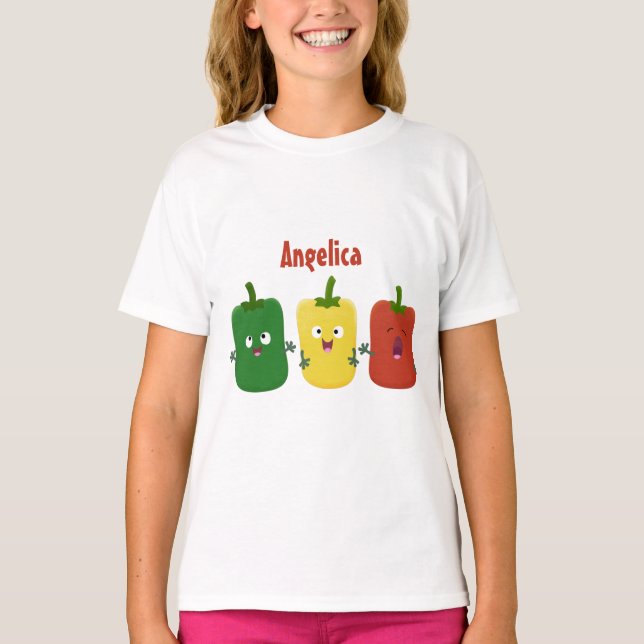 Cute bell pepper capsicum trio singing cartoon T-Shirt (Front)