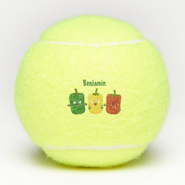 Cute bell pepper capsicum trio singing cartoon tennis balls (Front)