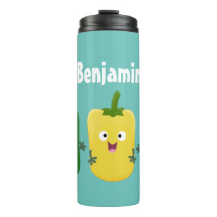 Cute bell pepper capsicum trio singing cartoon  thermal tumbler