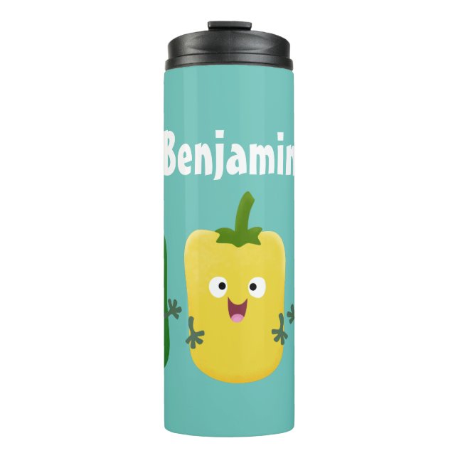 Cute bell pepper capsicum trio singing cartoon  thermal tumbler (Front)