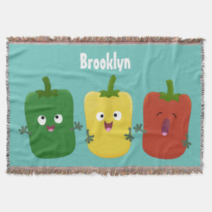 Cute bell pepper capsicum trio singing cartoon throw blanket