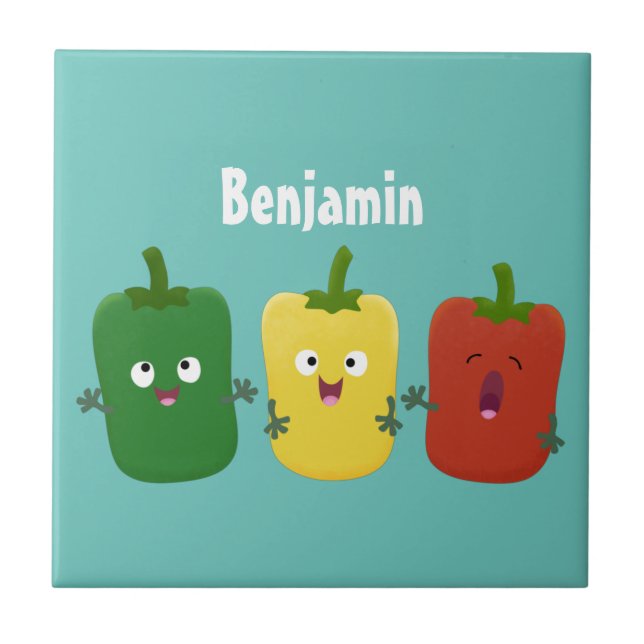 Cute bell pepper capsicum trio singing cartoon  tile (Front)