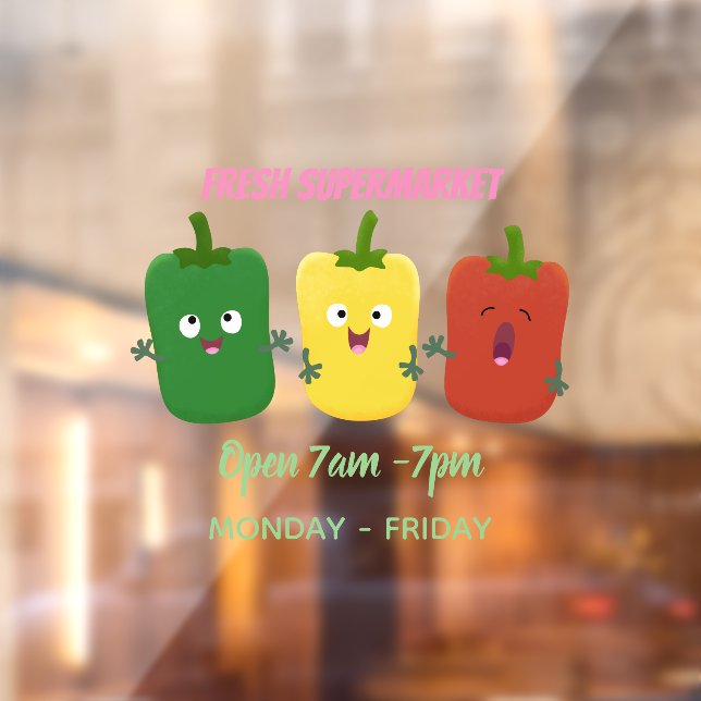 Cute bell pepper capsicum trio singing cartoon window cling (Sheet 2)