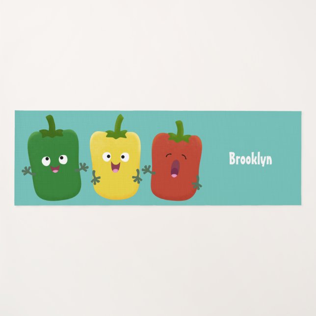 Cute bell pepper capsicum trio singing cartoon yoga mat (Front (Horizontal))