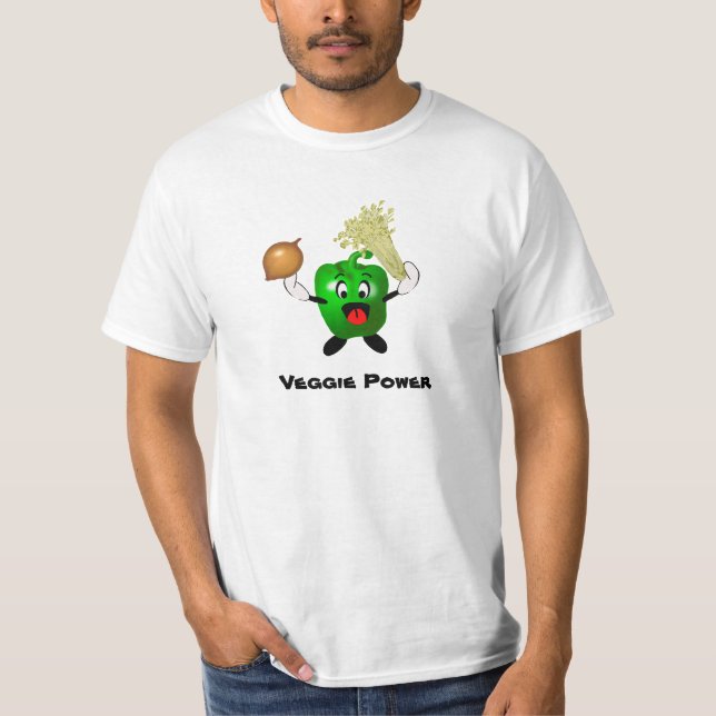 Cute Bell Pepper Cartoon Veggie Power T-Shirt (Front)
