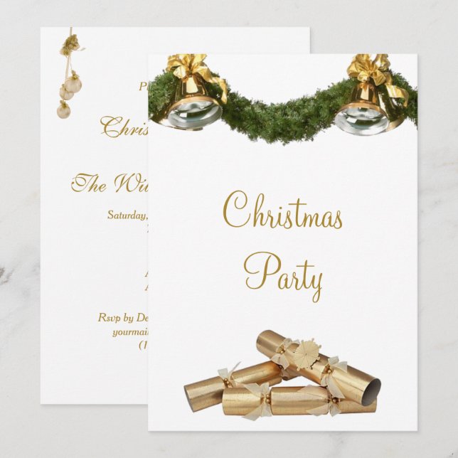 Cute Bells & Crackers Christmas Party Invitation (Front/Back)